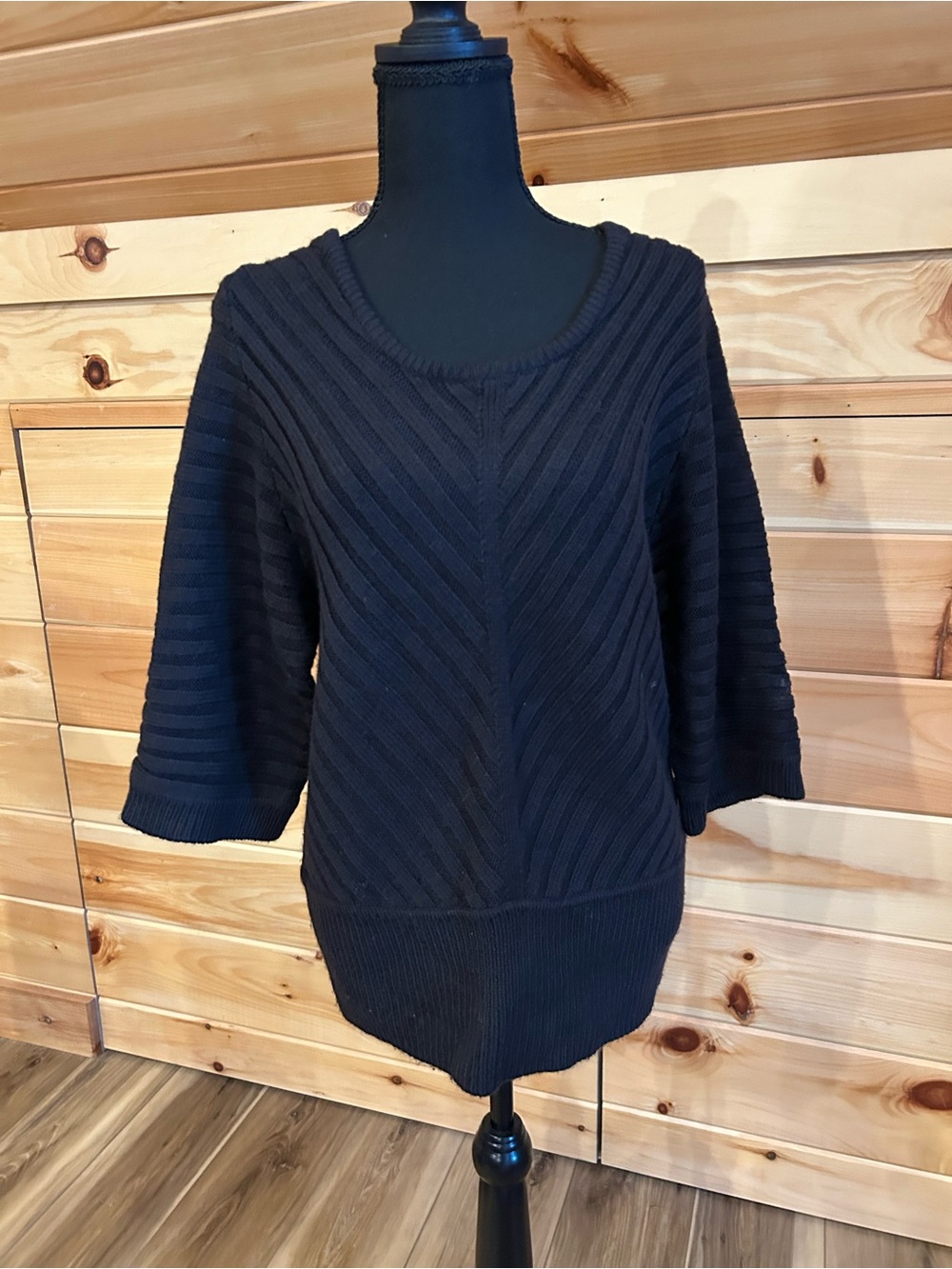 a.n.a Black Ribbed V-Chevron Crewneck Sweater